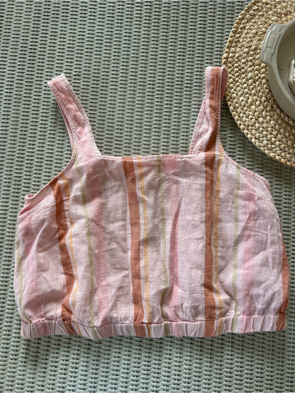 a.n.a Pink Striped Linen-Blend Cropped Tank